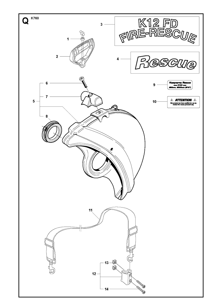 Rescue Diagram and Parts List for K760 2011-08 Husqvarna Lawn Tractor Accessories