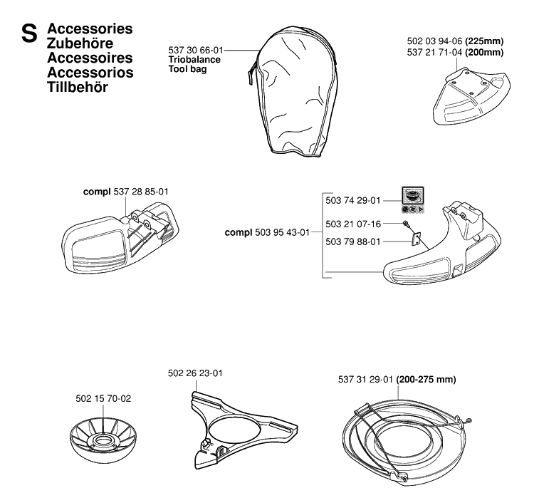 Accessories Diagram and Parts List for 343R 20064000001-20103600000 Husqvarna Brush Cutter