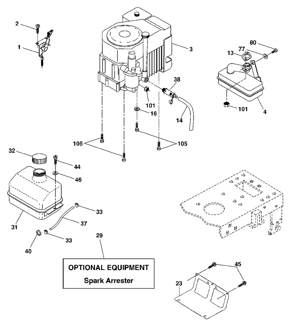 Engine Diagram and Parts List for LT1538 (954569776-D)(2003-01) Husqvarna Lawn Tractor
