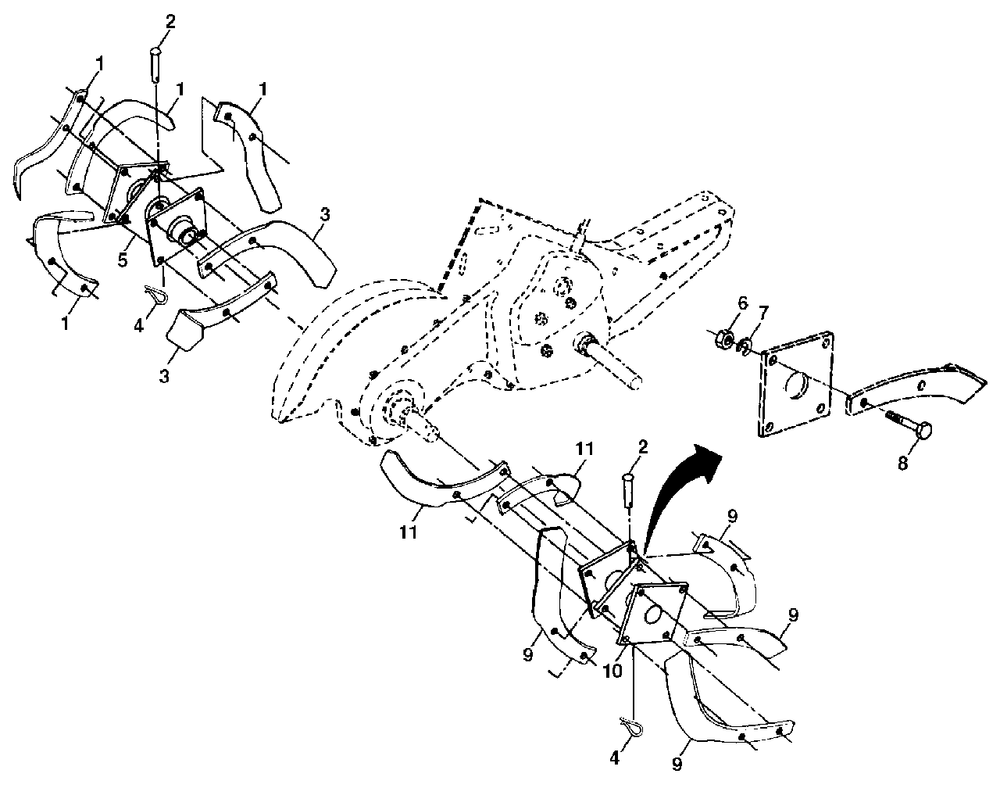 Tine Assembly Diagram and Parts List for 650CRT (954328030-B)(2001-11) Husqvarna Tiller