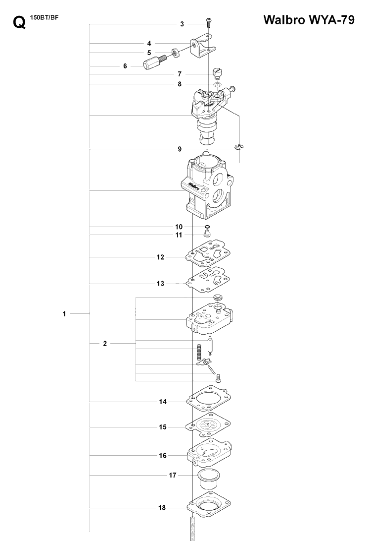 Carburetor Details Diagram and Parts List for 150BT 20094000001-Current Husqvarna Leaf Blower / Vacuum