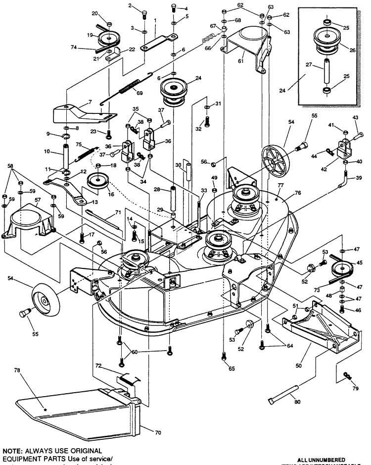 Mower Deck (A) Diagram and Parts List for 4140H 1991-01 Husqvarna Lawn Mower