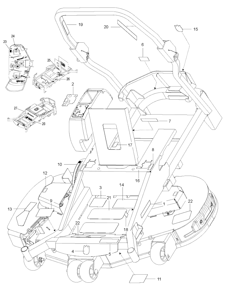 Decals Diagram and Parts List for MZ48 (96766590100)(2017-02) Husqvarna Lawn Mower