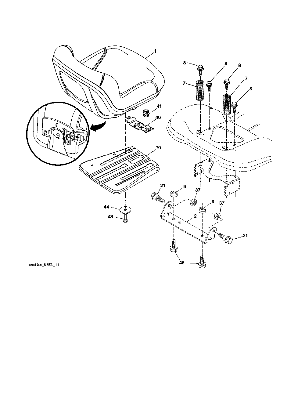 Seat assembly Diagram and Parts List for YT42CS-502110  Husqvarna Lawn Tractor