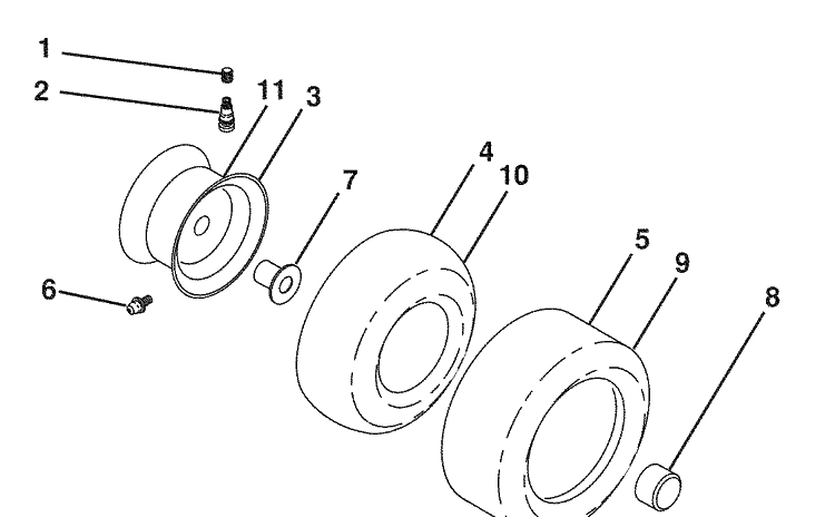 Wheels And Tires Diagram and Parts List for GTH2648 (96043003001)(2008-01) Husqvarna Lawn Mower