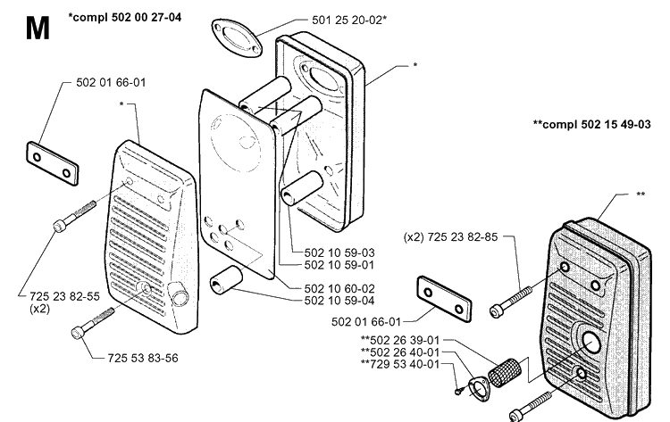 Muffler Diagram and Parts List for 265RX 19954500001-19991000000 Husqvarna Brush Cutter