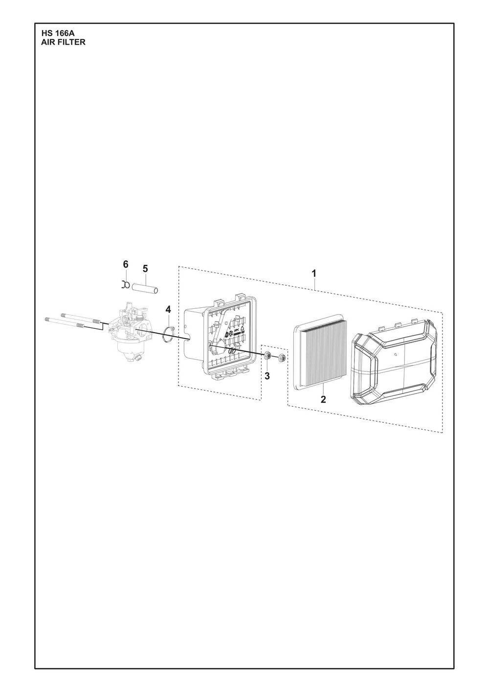 Air Filter Diagram and Parts List for HS166A  Husqvarna Engine