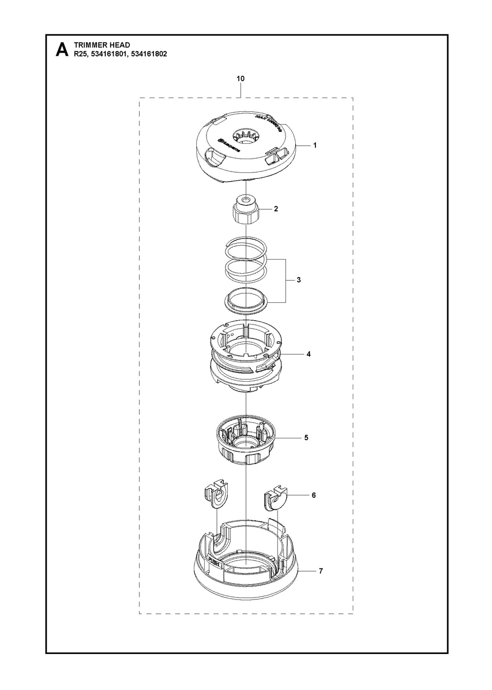Trimmer Head Diagram and Parts List for R25  Husqvarna Trimmer