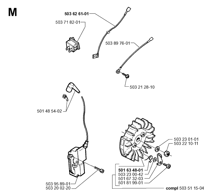 Ignition System Diagram and Parts List for 371K 1999-04 Husqvarna Lawn Tractor Accessories