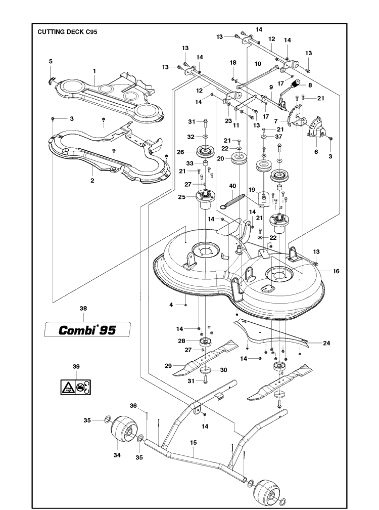 94cm Cutting Deck Diagram and Parts List for R120C  Husqvarna Lawn Mower