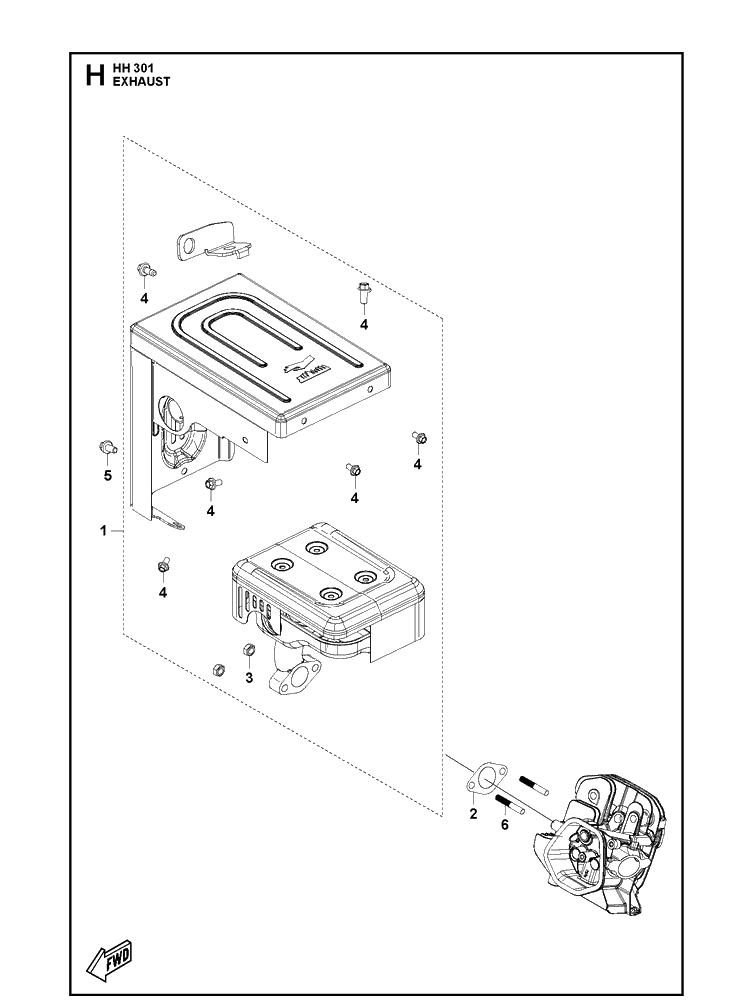 Exhaust Diagram and Parts List for 598609801 2021-07 Husqvarna Engine