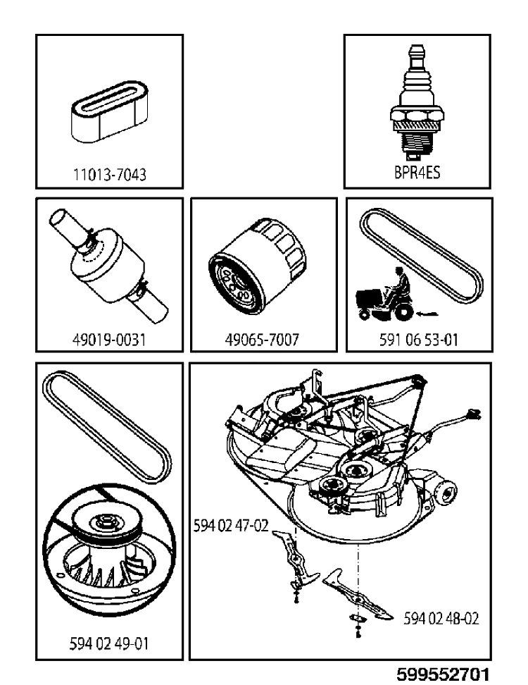 Frequently Used Parts Diagram and Parts List for TC242TX (96051019900)(2020-03) Husqvarna Lawn Tractor