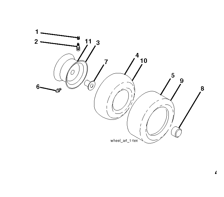 Wheels And Tires Diagram and Parts List for YTH21K46 (96043012000)(2010-11) Husqvarna Lawn Tractor