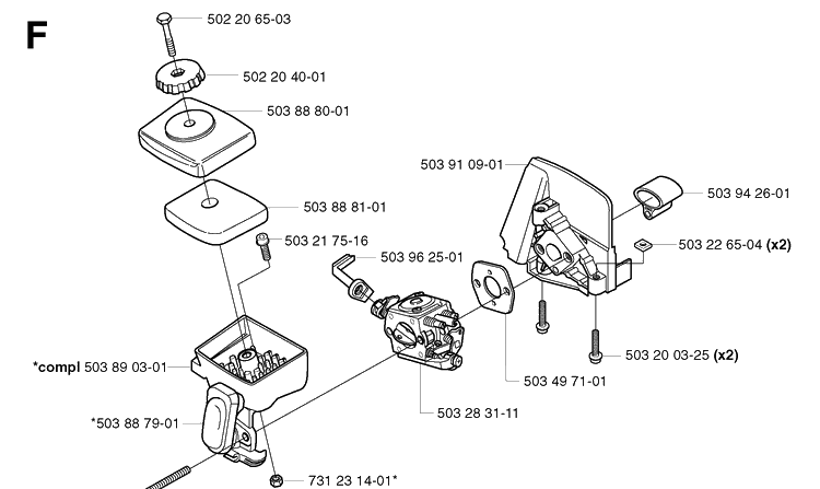 Carburetor And Air Filter Diagram and Parts List for 323P 20020100001-20021800000 Husqvarna Pole Saw