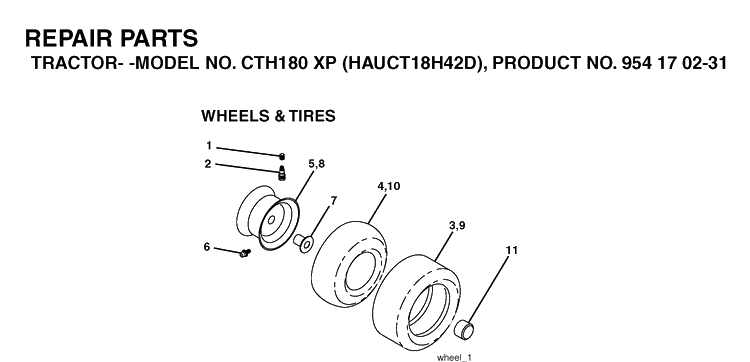 Wheels And Tires Diagram and Parts List for CTH180XP (HAUCT18H42D)(2004-09) Husqvarna Lawn Tractor