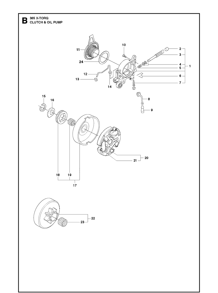 Clutch And Oil Pump 3 Diagram and Parts List for 365 X-TORQ Husqvarna Chainsaw