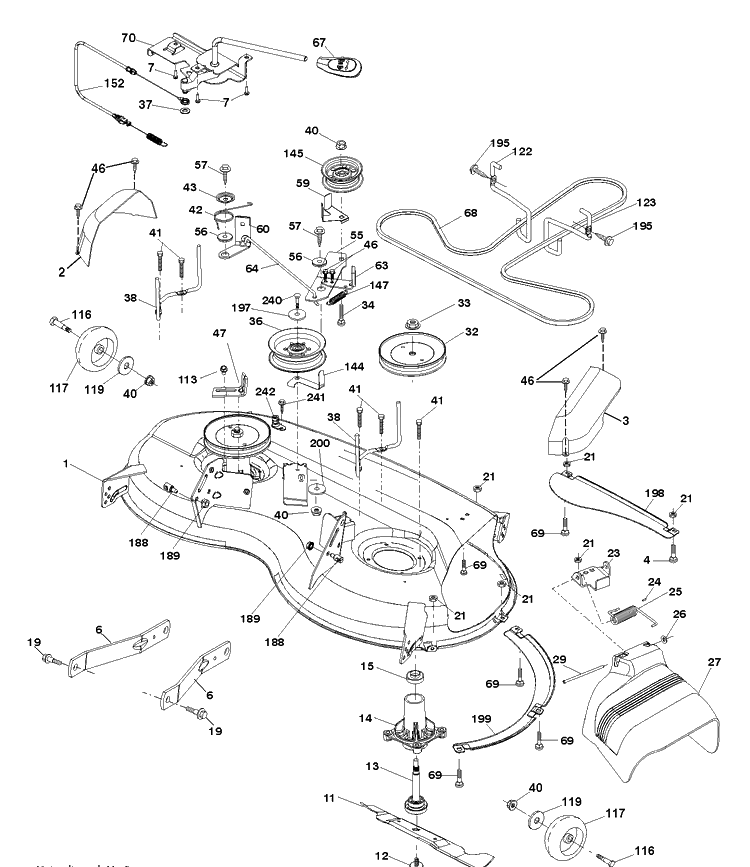 Mower Deck / Cutting Deck Diagram and Parts List for YTH22V46 (96043018101)(2014-03) Husqvarna Lawn Tractor