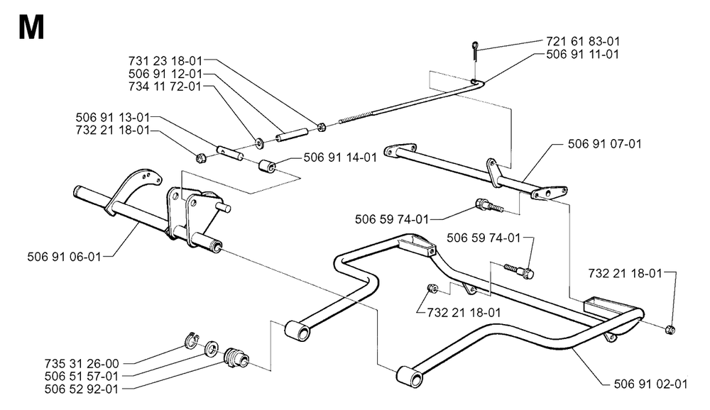Frame Diagram and Parts List for R850HST 1997-03 Husqvarna Lawn Tractor