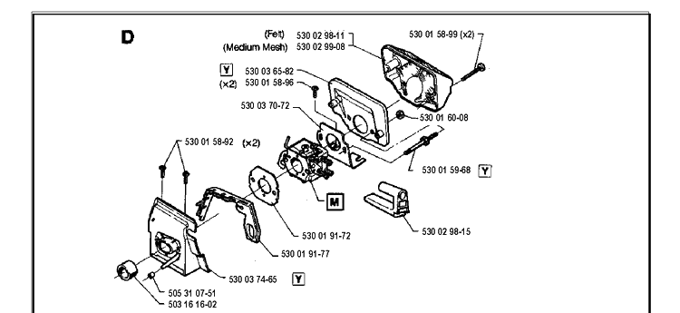 Carburetor And Air Filter Diagram and Parts List for 36 19941800001-Current Husqvarna Chainsaw