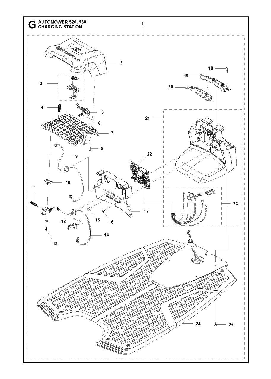Charging Station Diagram and Parts List for 550 2018 Husqvarna Lawn Mower