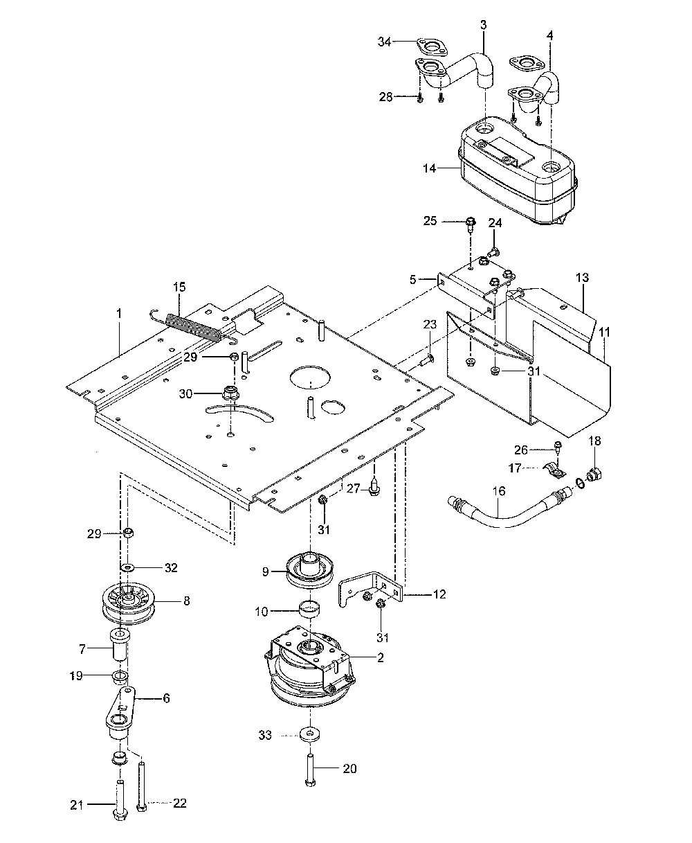 Engine mounting/guards/muffler Diagram and Parts List for 967924801-00  Husqvarna Lawn Mower