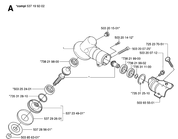 Bevel Gear Diagram and Parts List for 326RX 20061400001-20070100000 Husqvarna Brush Cutter