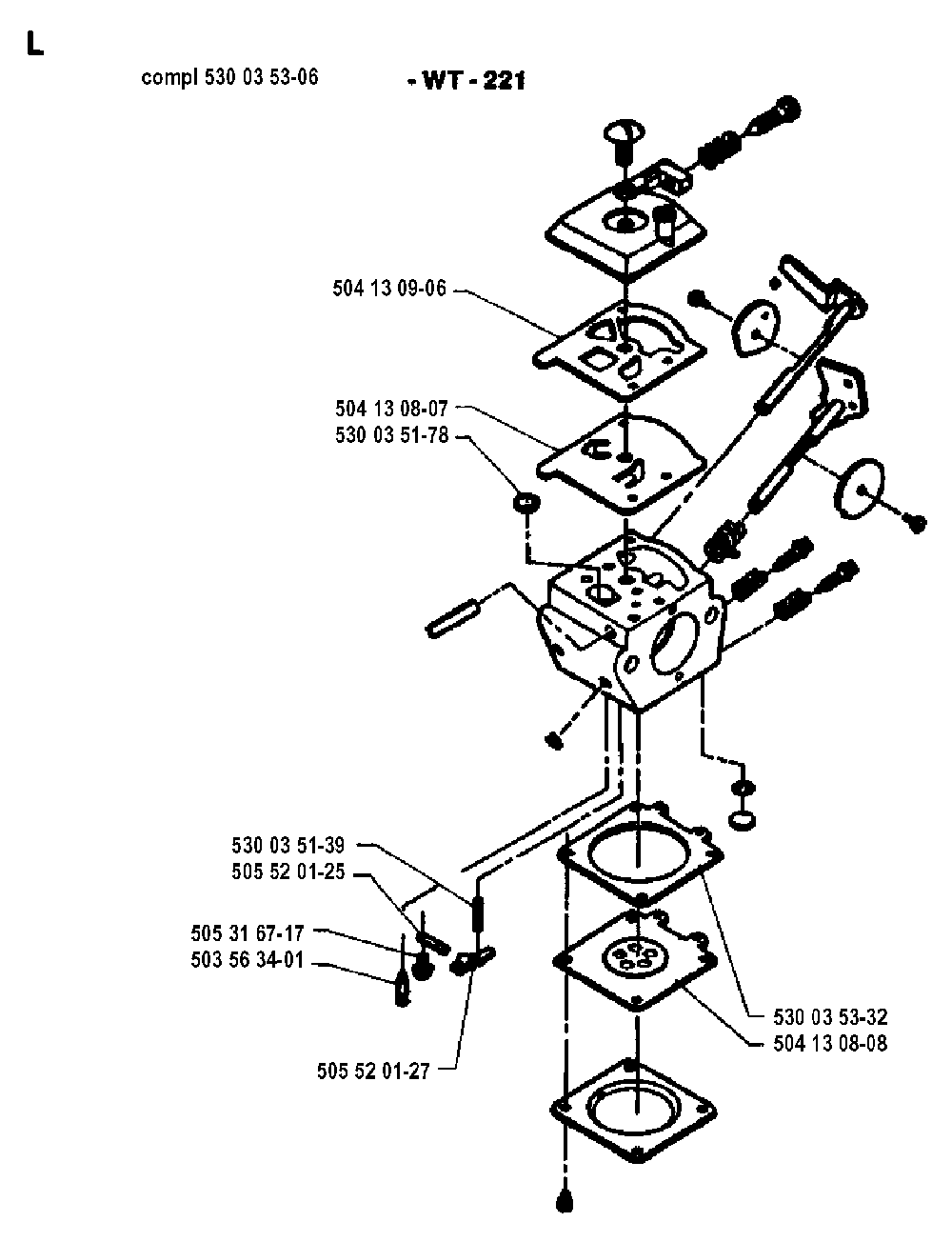 Carburetor Details Diagram and Parts List for 18H 19941400001-19953200000 Husqvarna Trimmer