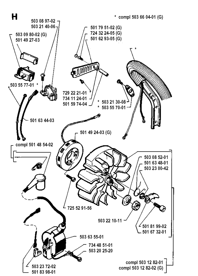 Electrical Diagram and Parts List for 262XP 19924400001-19942300000 Husqvarna Chainsaw