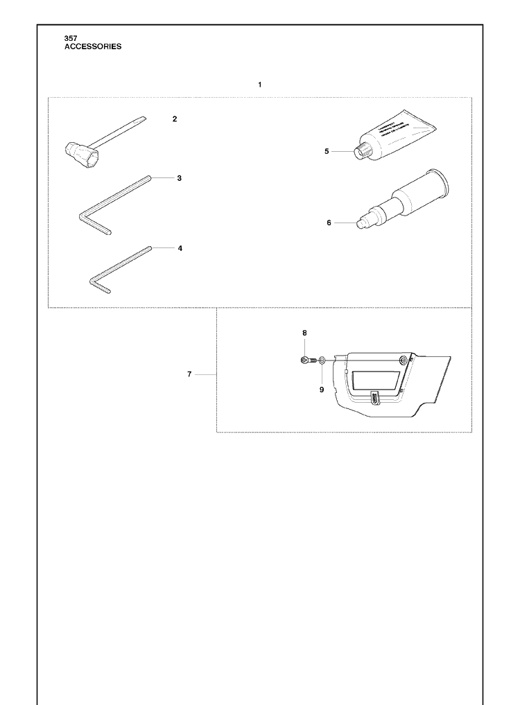 Accessories Diagram and Parts List for 357 2010-02 Husqvarna Chainsaw