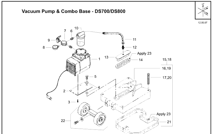 Vacuum Pump And Combo Base Diagram and Parts List for DS700 (504625401)(2007-12) Husqvarna Lawn Tractor Accessories
