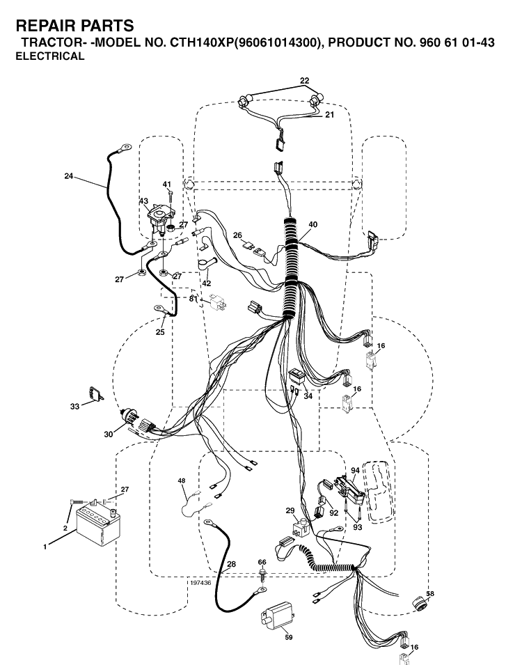Electrical Diagram and Parts List for CTH140XP (96061014300)(2006-04) Husqvarna Lawn Tractor