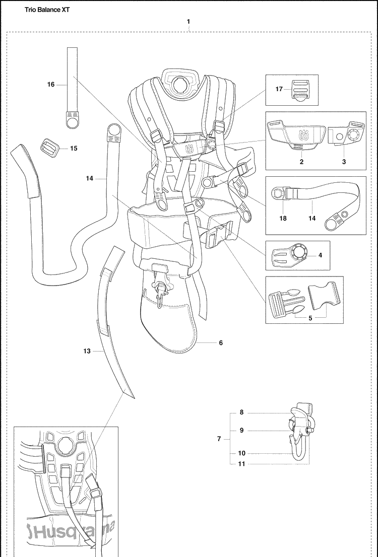 Trio Balance Xt Diagram and Parts List for HARNESSTRIOBALANCEXT 2009-01 Husqvarna Workwear