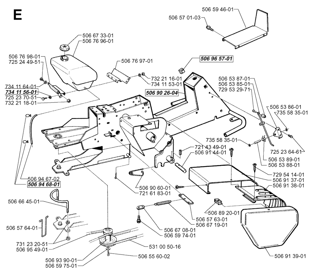 Chassis / Frame Diagram and Parts List for R850HST 1998-03 Husqvarna Lawn Tractor