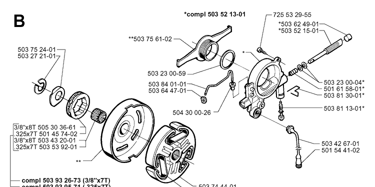 Clutch And Oil Pump 2 Diagram and Parts List for 362XP 19983100001-19991800000 Husqvarna Chainsaw