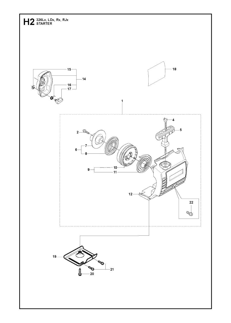 Starter 2 Diagram and Parts List for 326LX 20091800001 & Above Husqvarna Trimmer