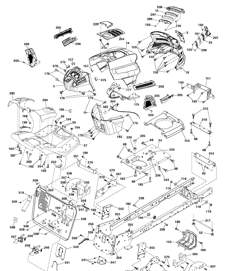 Chassis / Frame Diagram and Parts List for TC342T (96051014801)(2017-09) Husqvarna Lawn Tractor