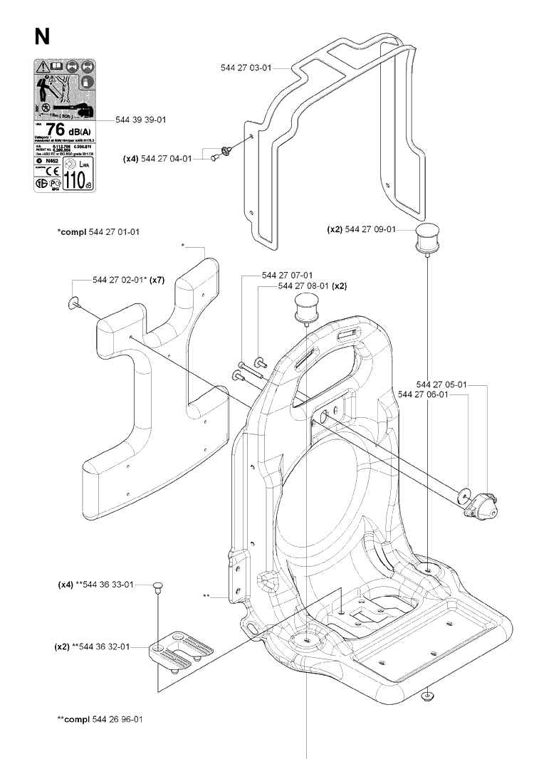 Frame Diagram and Parts List for 170BT 20061000001-20084000000 Husqvarna Leaf Blower / Vacuum