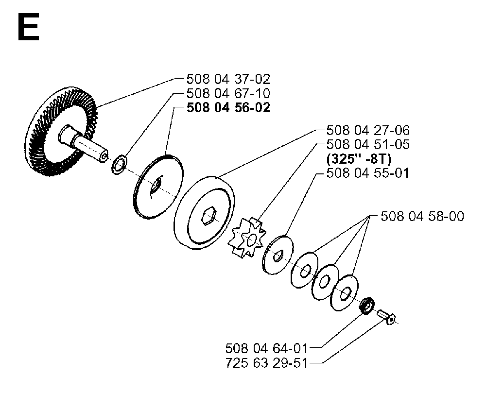 Clutch Diagram and Parts List for 16000 19984000001 Husqvarna Chainsaw