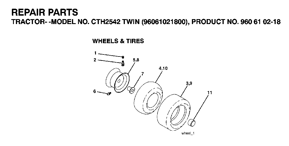 Wheels And Tires Diagram and Parts List for CTH2542TWIN (96061021800, 960610218)(2007-04) Husqvarna Lawn Tractor
