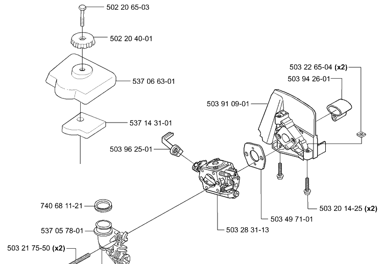 Air Filter / Carburetor Diagram and Parts List for HA850 2004-01 Husqvarna Hedge Trimmer