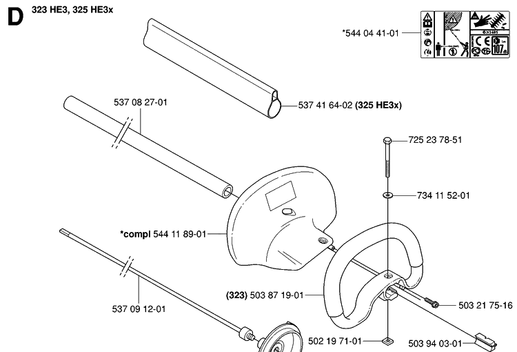 Shaft And Handle 2 Diagram and Parts List for 325HA110 20054000001-20040100000 Husqvarna Hedge Trimmer