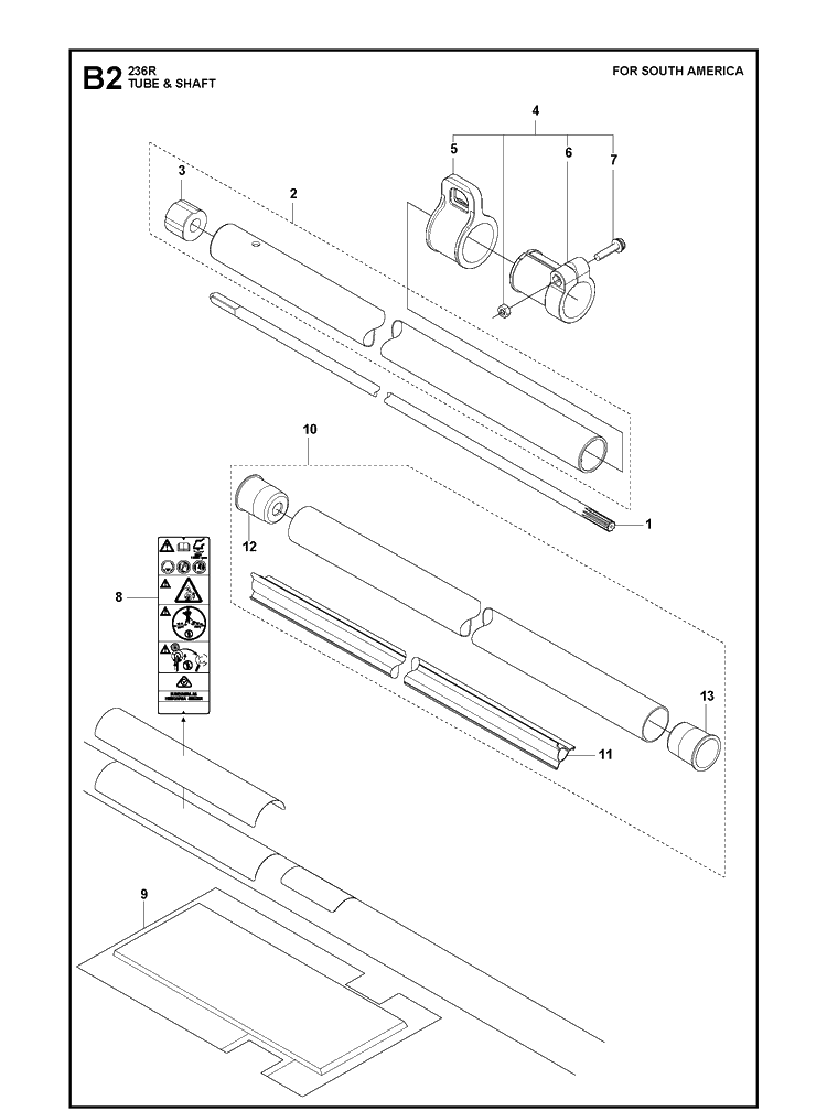 Tube And Shaft  2 Diagram and Parts List for 236R 20180500001-20200400000 Husqvarna Brush Cutter