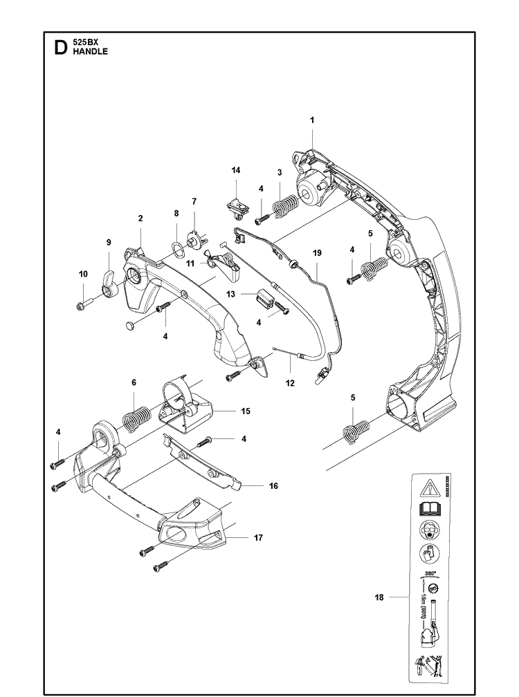 Handle Diagram and Parts List for 525BX  Husqvarna Leaf Blower / Vacuum