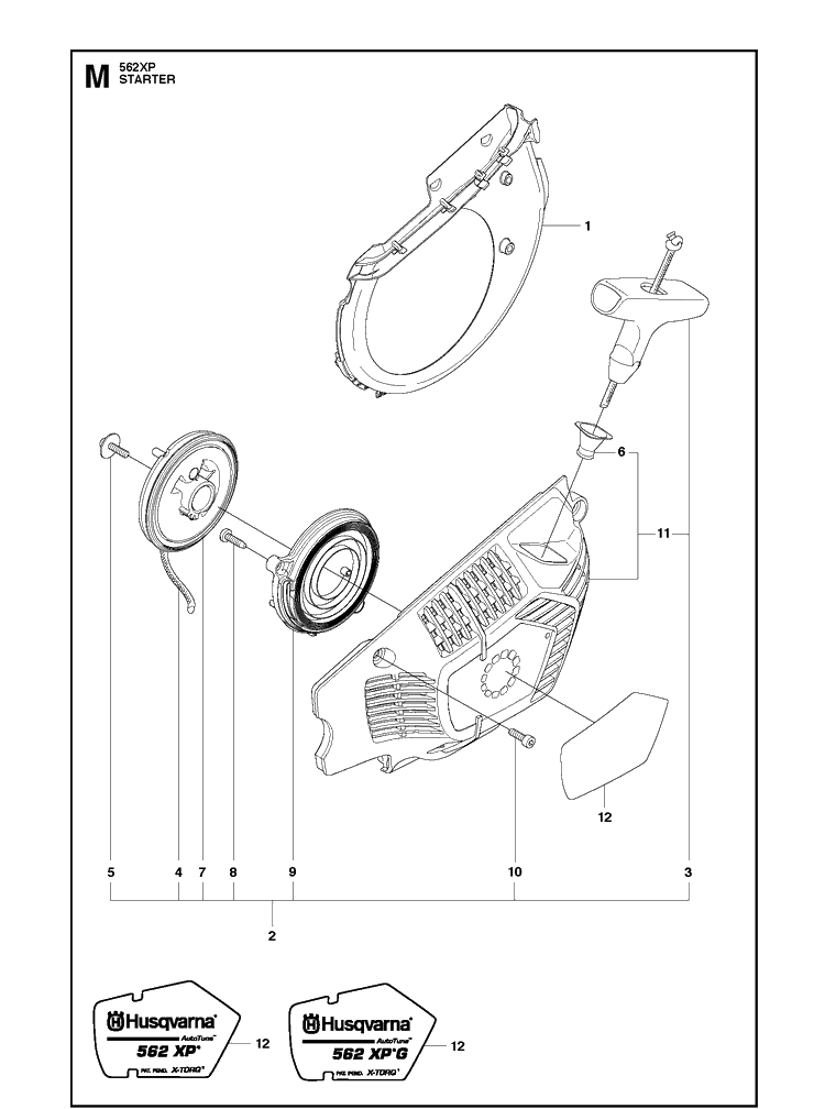 Starter Diagram and Parts List for 562XP 2013-01 Husqvarna Chainsaw