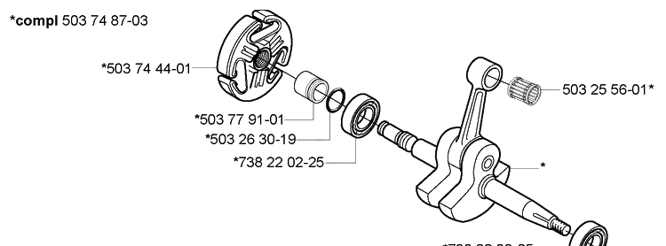 Crankshaft Diagram and Parts List for 362XP 2005-05 Husqvarna Chainsaw