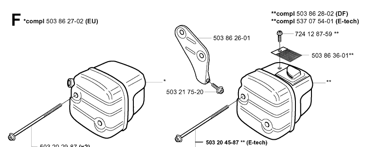 Muffler Diagram and Parts List for 351 20012200001-Current Husqvarna Chainsaw