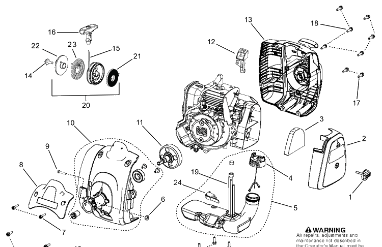Housing Diagram and Parts List for 325R  Husqvarna Brush Cutter