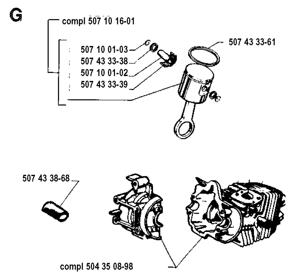 Cylinder Piston Diagram and Parts List for 35 19902200001 & Above Husqvarna Chainsaw