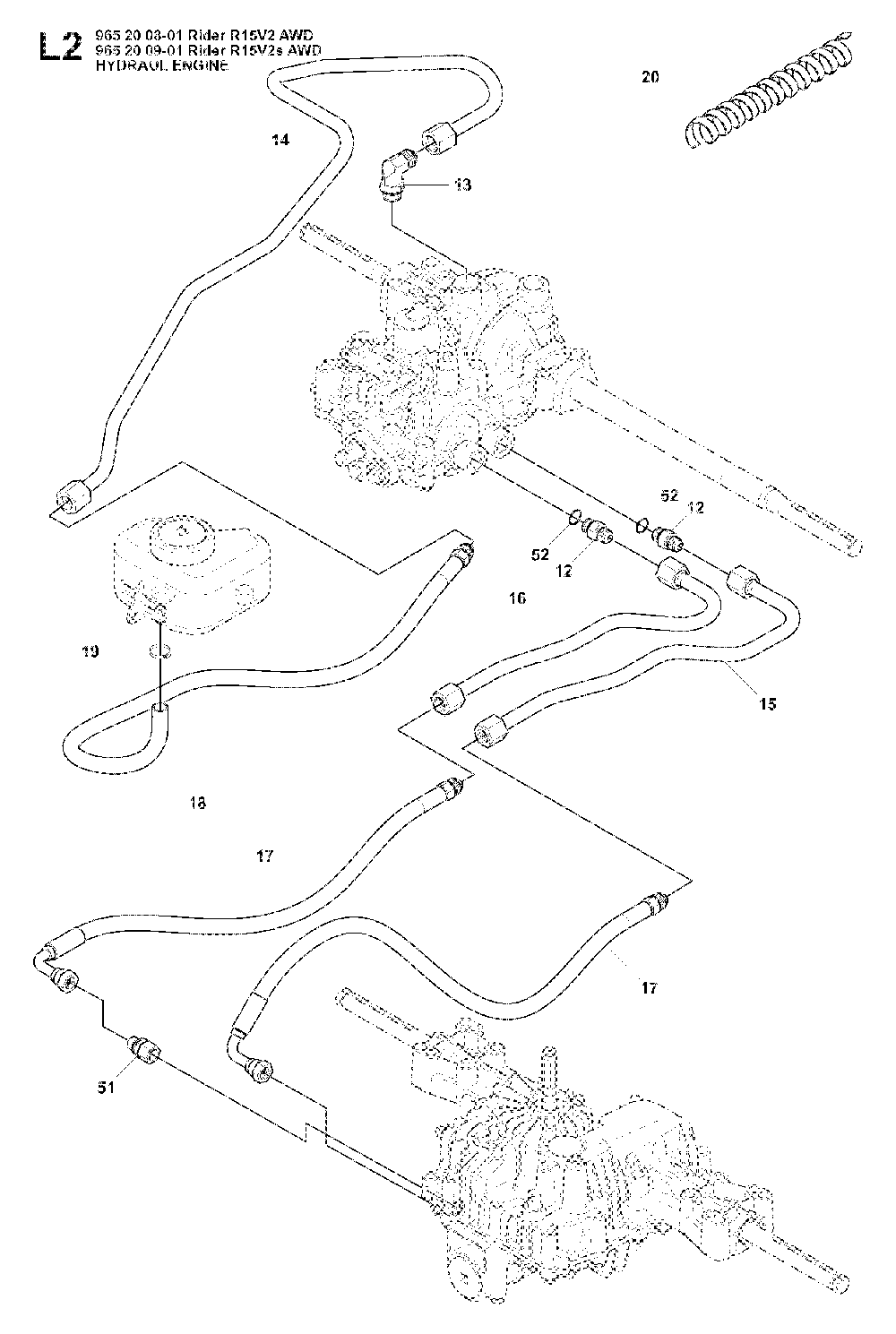 Hydraulic Pump - Motor Diagram and Parts List for RIDER15V2SAWD (965200901)(2008-01) Husqvarna Lawn Tractor