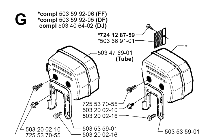 Muffler Diagram and Parts List for 272XP 19994500001-20070100000 Husqvarna Chainsaw